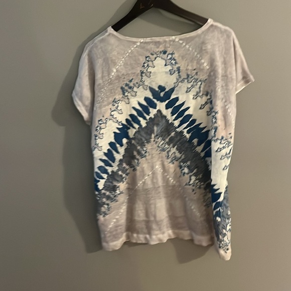 KINROSS Linen Lagenlook Blue Seagull Multi Abstract Waterfall Pullover XL/TG TOP - Picture 2 of 10